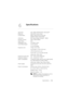 Page 41Specifications41
6
Specifications
Light Valve 0.65" 1080p S600HB DMD, DarkChip3™
Brightness 5400 ANSI Lumens (Max.)
Contrast Ratio 1800:1 Typical (Full On/Full Off)
100000:1 High Contrast Ratio
Uniformity 85% Typical (Japan Standard - JBMA)
Number of Pixels 1920 x 1080 (1080p)
Aspect Ratio 16:9
Displayable Color 1.07 billion colors
Color Wheel Speed 2 X for Normal
1 X for 3D Display
Projection Lens F-Stop: F/2.5~3.39
Focal length, f=17.63~31.36 mm
1.78X manual Zoom Lens
Throw ratio =1.2~2.13 wide and...