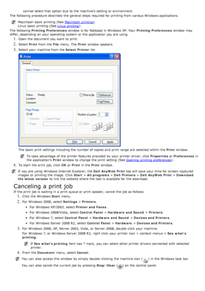 Page 30cannot select that  option due  to  the machine’s  setting  or environment.
The  following procedure describes the general steps required  for printing from  various Windows applications.
Macintosh  basic printing (See  Macintosh  printing).
Linux  basic printing (See  Linux  printing
).
The  following  Printing Preferences  window  is for Notepad  in Windows XP. Your   Printing Preferences window  may
differ, depending on your  operating  system  or the application  you are using.
1. Open the document...