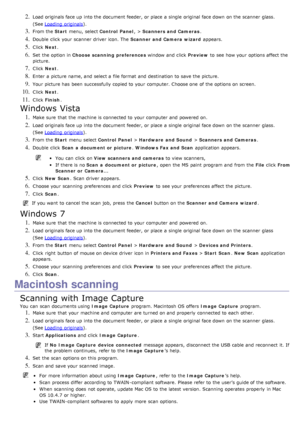 Page 502. Load originals face up  into the document feeder, or place  a  single  original face down  on the scanner  glass.
(See Loading  originals
).
3. From the  Start menu,  select  Control  Panel , > Scanners and Cameras .
4. Double  click  your  scanner  driver  icon. The   Scanner and Camera  wizard appears.
5. Click  Next.
6. Set  the option in  Choose scanning  preferences  window  and  click  Preview to  see how your  options affect the
picture.
7. Click   Next.
8. Enter  a  picture name, and  select a...