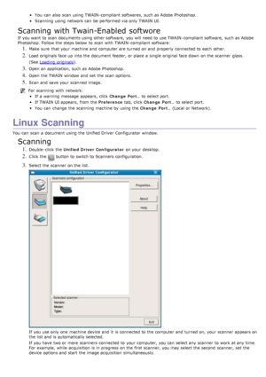 Page 51You  can  also  scan  using  TWAIN-compliant softwares, such as Adobe Photoshop.
Scanning  using  network can  be performed via only  TWAIN UI.
Scanning with Twain-Enabled softwore
If  you want  to  scan  documents using  other software,  you will need  to  use TWAIN-compliant software,  such as Adobe
Photoshop.  Follow the steps below  to  scan  with TWAIN-compliant software:
1. Make sure  that  your  machine and  computer  are turned on and  properly  connected to  each  other.
2. Load originals face...