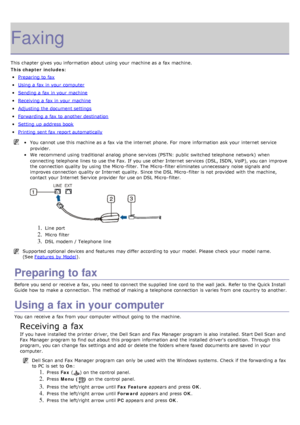 Page 55Faxing
This chapter gives  you information  about  using  your  machine as a  fax machine.
This chapter includes:
Preparing to  fax
Using a  fax in your  computer
Sending a  fax in your  machine
Receiving a  fax in your  machine
Adjusting the document settings
Forwarding  a  fax to  another destination
Setting  up  address book
Printing  sent fax report automatically
You  cannot use this machine as a  fax via the internet  phone. For  more  information  ask your  internet  service
provider.
We  recommend...