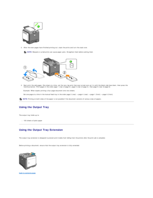 Page 50 
   
2. After the even pages have finished printing out, stack the prints and turn the stack over.  
 
 
   
3. Next print the odd pages. One sheet at a time, set the very top print that was turned over as it is with the blank side face down, then press the 
Continue button. Print pages in the order page 1 (rear of page 2), page 3 (rear of page 4), then page 5 (rear of page 6).  
 
Example: When duplex printing a four page document onto two sheets.  
Set one page at a time in the manual feed tray in the...