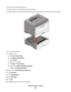 Page 375Insert the tray into the support unit.
6Place the drawer in the location chosen for the printer.
7Align the holes in the printer with the positioning posts on the drawer, and lower the printer into place.
8Turn the printer back on.
9In Windows Vista®:
aClick Œ Control Panel.
bClick Hardware and Sound.
cClick Printers.
In Windows
® XP and 2000:
aClick StartŒ Control Panel.
bDouble-click Printers and Other Hardware.
cDouble-click Printers and Faxes.
10Right-click the Dell 2230d Laser Printer icon.
11Click...