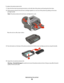 Page 92To replace the photoconductor kit:
1Open the front door by pressing the button on the left side of the printer and lowering the front door.
2Pull the photoconductor kit and toner cartridge together as a unit out of the printer by pulling on the toner
cartridge handle.
Note: The photoconductor kit and toner cartridge form a unit.
Place the unit on a flat, clean surface.
3Press the button on the base of the photoconductor kit. Pull the toner cartridge up and out using the handle.
4Unpack the new...