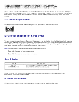 Page 30This is a Class B product based on the standard of the Voluntary Control Council for Interference (VCCI) for
information technology equipment. If this equipment is used near a radio or television receiver in a domestic
environment, it may cause radio interference. Install and use the equipment according to the instruction
manual.
VCCI Class B ITE Regulatory Mark
If the regulatory label includes the following marking, your device is a Class B product:
MIC Notice (Republic of Korea Only)
To determine which...