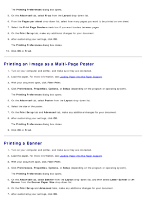 Page 52The  Printing Preferences  dialog  box opens.
5 .  On  the  Advanced  tab, select  N -up from  the  Layout drop -down  list.
6 .  From the  Pages  per  sheet  drop -down  list, select how many pages you want  to  be printed on one  sheet.
7 .  Select the  Print Page  Borders  check  box if you want  borders between  pages.
8 .  On  the  Print Setup  tab, make  any additional changes for your  document.
9 .  After customizing your  settings, click   OK.
The   Printing Preferences  dialog  box closes.
10 ....