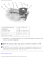 Page 150Hybrid Cooling Fan: Dell Inspiron 4150 
 
1 system-board interface 
connector 5
M2 x 3-mm screw 
(1)
2 fan power cable 6M2.5 x 5-mm screws 
(2)
3 spring fingers 7hybrid cooling fan
4 keyboard screw hole   
7.  Disconnect the fan power cable from the system-board interface connector\
 and  remove the hybrid cooling fan. 
HINT: The fan power cable is long, and can be pulled out from under the EMI 
shield to provide access to the connector. 
NOTICE: Do not block the keyboard screw hole when reinstalling the...