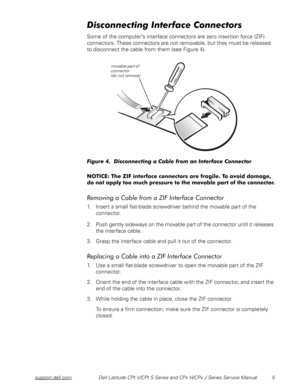 Page 12support.dell.comDell Latitude CPt V/CPt S Series and CPx H/CPx J Series Service Manual 5
		-
Some of the computer’s interface connectors are zero insertion force (ZIF) 
connectors. These connectors are not removable, but they must be released 
to disconnect the cable from them (see Figure 4).
	
2		/--
-




# 




#








%

...