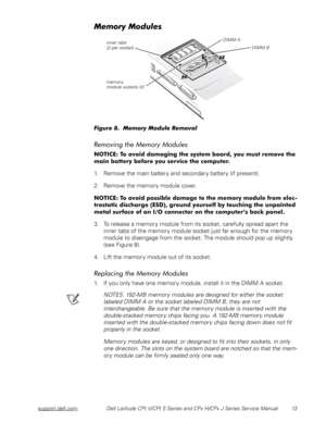 Page 21support.dell.comDell Latitude CPt V/CPt S Series and CPx H/CPx J Series Service Manual 13


4	
	
##








1. Remove the main battery and secondary battery (if present).
2. Remove the memory module cover.



&



*3$,


...