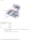 Page 31Mini PCI Card: 
 
1 antenna cables (2)  
2 Mini PCI card 9Y200 
3X548
J0846
b.  Release the Mini PCI card by spreading the metal securing tabs until the\
  card pops up slightly. 
c.  Lift the Mini PCI card out of its connector. 
file:///F|/Service%20Manuals/Dell/Latitude/d400/minipci.htm (2 of 4) [\
2/28/2004 8:06:12 AM] 