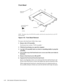 Page 604-24 Dell Latitude LM Systems Service Manual
Front Bezel
NOTE:  This figure shows the STN LCD assembly, which has the same front bezel as the TFT 
LCD assembly.
Figure 4-19.  Front Bezel Removal
To remove the front bezel, follow these steps:
1. Remove the LCD assembly.
See the previous section, “LCD Assembly.”
2. With the front facing you, open the computer
3. Lay the LCD assembly back on a book or something similar to prop the 
assembly.
4. Use a scribe to pry the front-bezel screw covers out of the...