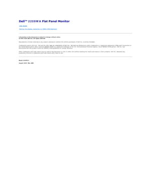 Page 272209WA  
Information in this document is subject to change without notice.  
2008 - 2009  
Reproduction of these materials in any manner whatsoever without the written permission of Dell Inc.   is strictly forbidden.  
Trademarks used in this text:  Dell  and the  DELL  logo are trademarks of Dell Inc;   Microsoft and Windows  are either trademarks or registered trademarks of Microsoft Corporation in 
the United States and/or other countries.ENERGY STAR is a registered trademark of the U.S. Environmental...