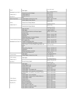 Page 15   Brazil  
  International Access Code:  00    
  Country Code:  55    
  City Code:  51       Online Support    www.dell.com/br  
  BR_TechSupport@dell.com  
  Customer Service and Tech Support   0800 970 3355
  Technical Support Fax    51 2104 5470
  Customer Service Fax    51 2104 5480
  Sales   0800 970 3390
   British Virgin Islands     Technical Support, Customer Service, Sales   toll - free: 1 - 866 - 278 - 6820
   Brunei  
  Country Code:  673       Technical Support (Penang, Malaysia)   604 633...