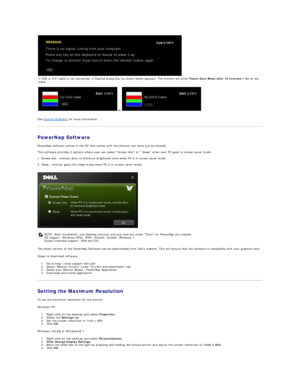 Page 23   
   
   
   
   
See  Solving Problems  for more information.  
PowerNap Software  
PowerNap software comes in the CD that comes with the monitor you have just purchased.  
 
This software provides 2 options where user can select Screen dim or  Sleep when your PC goes to screen saver mode.  
 
1. Screen dim  -  monitor dims to minimum brightness level when PC is in screen saver mode.  
 
2. Sleep  -  monitor goes into sleep mode when PC is in screen saver mode.  
 
 
 
The latest version of the...