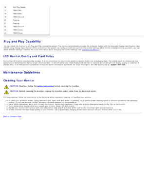 Page 916Hot  Plug Detect
17TMDS RX0 -
18 TMDS RX0+
19 TMDS Ground
20 Floating
21 Floating
22 TMDS Ground
23 TMDS Clock+
24 TMDS Clock -
Plug and Play Capability
You  can  install the monitor in any Plug and  Play-compatible system. The  monitor automatically provides  the computer  system  with its  Extended  Display Identification  Data
(EDID)  using  Display Data Channel (DDC) protocols so the system  can  configure itself and  optimize  the monitor settings. Most  monitor installations  are automatic; you...