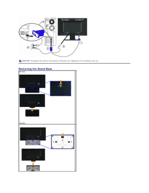 Page 26 
Removing the Stand Base   
    CAUTION:  The graphics are used for the purpose of illustration only. Appearance on the computer may vary.
IN1720:  
 
   
IN1920:    
   