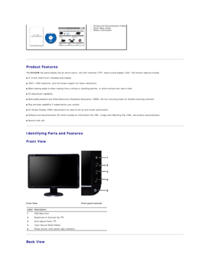 Page 3   
Product Features  
The  S2209W  flat panel display has an active matrix, thin - film transistor (TFT), liquid crystal display (LCD). The monitor features include:   
■  21.5 - inch (546.8 mm) viewable area display.   
■  1920 x 1080 resolution, plus full - screen support for lower resolutions.   
■  Wide viewing angle to allow viewing from a sitting or standing position, or while moving from side to side.   
■  Tilt adjustment capability.   
■  Removable pedestal and Video Electronics Standards...