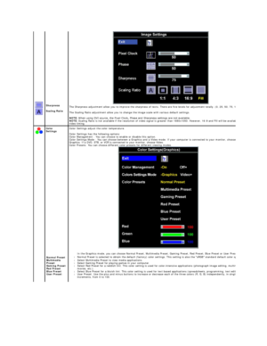 Page 19   
   
   
   
   
   
   
   
   
   
   
   
   
   
   
   
   
   
   
   
   
   
   
 
   
 
     
   
   
   
   
   
   
   
   
   
   
   
   
   
   
   
   
   
   
   
   
   
   
   
   
   
Sharpness   
   
Scaling Ratio   The Sharpness adjustment allow you to improve the sharpness of texts. There are five levels for adjustment totally. (0, 25, 50, 75, 100)
   
The Scaling Ratio adjustment allow you to change the image scale with various default settings.  
   
NOTE:   When using DVI...