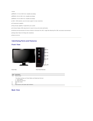 Page 3include:  
■   ST2210:  21.5 - inch (546.8 mm) viewable area display.   
■   ST2310:  23 - inch (584.2 mm) viewable area display.   
■   ST2410:  24 - inch (609.6 mm) viewable area display.   
■  1920 x 1080 resolution, plus full - screen support for lower resolutions.   
■  Tilt adjustment capability.   
■  Plug and play capability if supported by your system.   
■  On - Screen Display (OSD) adjustments for ease of set - up and screen optimization.   
■  Software and documentation CD which includes an...