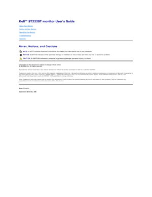 Page 1 
Notes, Notices, and Cautions  
Information in this document is subject to change without notice.  
 
Reproduction of these materials in any manner whatsoever without the written permission of Dell Inc.   is strictly forbidden.  
Trademarks used in this text:  DELL and  the  DELL  logo are trademarks of Dell Inc;   Microsoft  and  Windows  are either registered trademarks or trademarks of Microsoft Corporation in 
the United States and/or other countries;  ENERGY STAR  is a registered trademark of the...