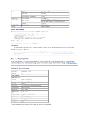 Page 9System Requirements  
The following are the minimum system requirements for the Dell Webcam Software Suite:   
l Intel ®  Pentium ®  D 3.0 or AMD ®  Athlon 64 3200+ or higher  
l Microsoft ®  Windows ®  XP Service Pack 2 or Windows Vista ®  or Windows 7    
l 512 MB RAM (1 GB RAM or higher recommended)   
l 1 GB free hard disk space   
l Graphic card Intel 945 at least (Independent graphics card recommended)    
l Available USB 2.0 port or a USB 2.0 hub with external power supply    
Dell Webcam Software...