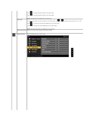 Page 21Press   to increase the green shade of the video image.  
Press   to increase the purple shade of the video image.  
 
NOTE:  Hue adjustment is available only for video input.  
 
Saturation
This feature can adjust the color saturation of the video image. Use    or   to adjust the saturation from 0 to 100.  
Press   to increase the monochrome appearance of the video image.  
Press   to increase the colorful appearance of the video image.  
 
NOTE:  Saturation adjustment is available only for video input....