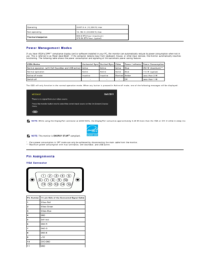 Page 8Power Management Modes  
If you have VESA's DPM™ compliance display card or software installed in your PC, the monitor can automatically reduce its power consumption when not in 
use. This is referred to as  Power Save Mode *. If the computer detects input from keyboard, mouse, or other input devices, the monitor automatically resumes 
functioning. The following table shows the power consumption and signaling of this automatic power saving feature:   
The OSD will only function in the normal...