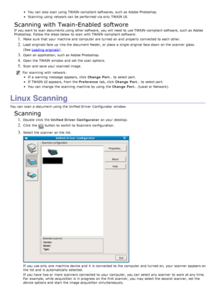 Page 51You  can  also  scan  using  TWAIN-compliant softwares, such as Adobe Photoshop.
Scanning  using  network can  be performed via only  TWAIN UI.
Scanning with Twain-Enabled softwore
If  you want  to  scan  documents using  other software,  you will need  to  use TWAIN-compliant software,  such as Adobe
Photoshop.  Follow the steps below  to  scan  with TWAIN-compliant software:
1. Make sure  that  your  machine and  computer  are turned on and  properly  connected to  each  other.
2. Load originals face...