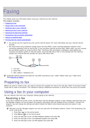 Page 55Faxing
This chapter gives  you information  about  using  your  machine as a  fax machine.
This chapter includes:
Preparing to  fax
Using a  fax in your  computer
Sending a  fax in your  machine
Receiving a  fax in your  machine
Adjusting the document settings
Forwarding  a  fax to  another destination
Setting  up  address book
Printing  sent fax report automatically
You  cannot use this machine as a  fax via the internet  phone. For  more  information  ask your  internet  service
provider.
We  recommend...