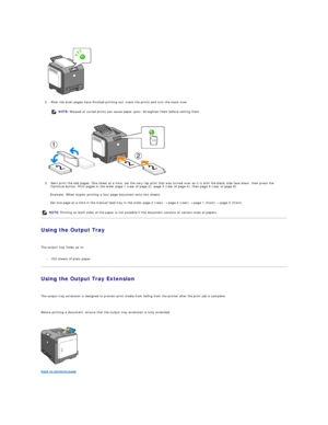 Page 50 
   
2. After the even pages have finished printing out, stack the prints and turn the stack over.  
 
 
   
3. Next print the odd pages. One sheet at a time, set the very top print that was turned over as it is with the blank side face down, then press the 
Continue button. Print pages in the order page 1 (rear of page 2), page 3 (rear of page 4), then page 5 (rear of page 6).  
 
Example: When duplex printing a four page document onto two sheets.  
Set one page at a time in the manual feed tray in the...