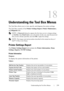 Page 261Understanding the Tool Box Menus259
18
Understanding the Tool Box Menus
The Tool Box allows you to view, specify, and diagnose the system settings. 
The Tool Box consists of the Printer Settings Report, Printer Maintenance, 
and Diagnosis tabs.
 NOTE: A Password dialog box appears the first time you try to change settings 
on Tool Box when Panel Lock is set on the printer. In this case, input the password 
that you have already specified, and click OK to apply the settings.
 
NOTE: The images used and...