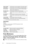 Page 266264Understanding the Tool Box Menus
TCP/IP Settings
Purpose:
To display the current settings of TCP/IP (Transmission Control 
Protocol/Internet Protocol).
Va l u e s :
Printer Maintenance
The Printer Maintenance tab includes the System Settings, Date & Time, 
Paper Density, Color Registration Adjustment, Adjust Altitude, Reset 
Defaults, Non-Dell Toner, Initialize Print Meter, Tray Settings, TCP/IP 
Settings, and Network Settings pages. 
 NOTE: Values marked by an asterisk (*) are the factory default...