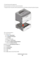 Page 375Insert the tray into the support unit.
6Place the drawer in the location chosen for the printer.
7Align the holes in the printer with the positioning posts on the drawer, and lower the printer into place.
8Turn the printer back on.
9In Windows Vista®:
aClick Œ Control Panel.
bClick Hardware and Sound.
cClick Printers.
In Windows
® XP and 2000:
aClick StartŒ Control Panel.
bDouble-click Printers and Other Hardware.
cDouble-click Printers and Faxes.
10Right-click the Dell 2230d Laser Printer icon.
11Click...