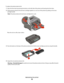 Page 92To replace the photoconductor kit:
1Open the front door by pressing the button on the left side of the printer and lowering the front door.
2Pull the photoconductor kit and toner cartridge together as a unit out of the printer by pulling on the toner
cartridge handle.
Note: The photoconductor kit and toner cartridge form a unit.
Place the unit on a flat, clean surface.
3Press the button on the base of the photoconductor kit. Pull the toner cartridge up and out using the handle.
4Unpack the new...