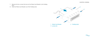 Page 28028028/
CHAPTER 5: DRIVE(S) 
13
2
 
1Media Card Reader2FlexBay dock
3screws (4)
Remove the four screws that secure the Media Card Reader to the FlexBay 7. dock.
Slide the Media Card Reader out of the FlexBay dock.8.  