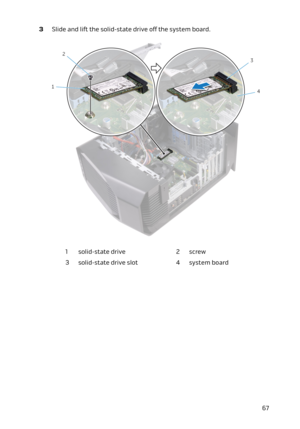 Page 673 Slide and lift the solid-state drive off the system board.1solid-state drive2screw3solid-state drive slot4system board67 