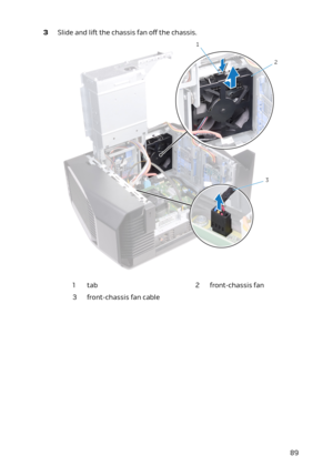 Page 893 Slide and lift the chassis fan off the chassis.1tab2front-chassis fan3front-chassis fan cable89 