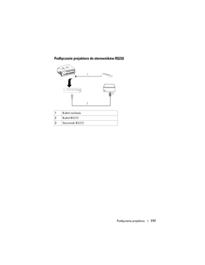 Page 777
Podłączanie projektora777
Podłączanie projektora do sterowników RS232
1Kabel zasilania
2 Kabel RS232
3 Sterownik RS232
1
2 3 