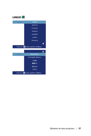 Page 105Utilisation de votre projecteur27
LANGUE  