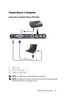 Page 9Connecting Your Projector9
Connecting to a Computer
Connecting a Computer Using a VGA Cable
 NOTE: The USB cable is not provided with your projector.
 
NOTE: The USB cable must be connected if you want to use the Page Up and 
Page Down features on the remote control. 1Po w e r  c o rd
2VGA to VGA cable
3USB-A to USB-B cable
1
2
3 