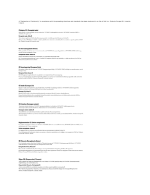 Page 123   
A Declaration of Conformity in accordance with the preceding directives and standards has been made and is on file at Dell Inc. Products Europe BV, Limerick, 
Ireland.  
 
   
 
   
 
   
 
   
 
   
 
   
 
   
 
   
   