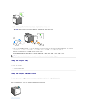 Page 50 
   
2. After the even pages have finished printing out, stack the prints and turn the stack over.  
 
 
   
3. Next print the odd pages. One sheet at a time, set the very top print that was turned over as it is with the blank side face down, then press the 
Continue button. Print pages in the order page 1 (rear of page 2), page 3 (rear of page 4), then page 5 (rear of page 6).  
 
Example: When duplex printing a four page document onto two sheets.  
Set one page at a time in the manual feed tray in the...