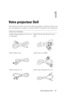 Page 85Votre projecteur Dell5
1
Votre projecteur Dell
Votre projecteur est livré avec tous les éléments présentés ci-dessous. Assurez-vous 
que votre appareil est complet, et contactez Dell sil manquait un des composants. 
Contenu de lemballage
Cordon dalimentation de 1,8 m (3 m 
en Amérique)Câble VGA de 1,8m (D-sub vers D-
sub)
Câble USB de 1,8m câble D-sub vers YPbPr
Câble S-vidéo de 2 m Câble vidéo composite de 1,8 m 