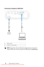 Page 20 
Connecting a Computer by USB Cable 
VGA-A IN 
VGA-OUT  VGA-B IN HDMI 
Audio-In  Audio-Out  Composite  S-Video 
Mini-USB RS232 RJ45
DOUSB
USB-A 
MOLEX 
1 2 
1  Power cord 
2  USB-A to USB-B cable 
NOTE: Plug and Play. Only one USB cable is shipped with your projector. An 
additional USB cable can be pur chased on the Dell website at www.dell.com. 
Connecting Your Projector 
20 
Downloaded From projector-manual.com DELL Manuals 