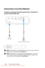 Page 26 
  
  
 
 
Connecting to Local Area Network 
To project an image and control the projector that is connected to a 
network through a RJ45 cable. 
VGA-A IN 
VGA-OUT  VGA-B IN HDMI 
Audio-In  Audio-Out  Composite  S-Video 
Mini-USB RS232 RJ45
DOUSB
USB-A 
1 2 
Local Area Network (LAN) 
1  Po w e r  c o rd 
2  RJ45 cable 
NOTE: The RJ45 cable is not shipped with your projector. You can purchase the 
RJ45 cable on the Dell website at  www.dell.com. 
NOTE: LAN module kit is not shipped with your  S320...