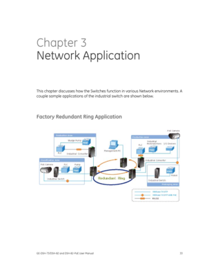 Page 37
 
GE-DSH-73/DSH-82 and DSH-82-PoE User Manual  33 
Chapter 3 
Network Application  
This chapter discusses how the Switches f unction in various Network environments. A 
couple sample applications of the in dustrial switch are shown below. 
 
Factory Redundant Ring Application 
 
 
 
 
 
 
  