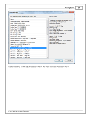 Page 37Tunin g G uid e
34
© 2 015 A EM  P erfo rm ance E le ctr o nic s
  
A ddit io nal  s ettin gs e xis t to  a dju st n ois e c ancella tio n.  F or m ore  d eta ils  s ee N ois e C ancella tio n 
