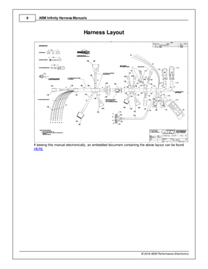 Page 8AEM  In fin ity  H arn ess M anuals
8
© 2 016 A EM  P erfo rm ance E le ctr o nic s
6Harn ess L ayo ut
I f  v ie w in g th is  m anual  e le ctro nic ally , a n e m bedded d ocum ent c onta in in g th e a bove  la yout c an b e fo und 
H ERE 