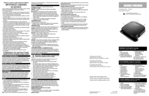 Page 2 1.  L id 2.  Power indicator light  3.  Preheat indicator light   4.  Adjustable cooking hinge †  5.  Ceramic-coated removable grill      plate (top)( Part # GRP3260-01)
† 6.  Ceramic-coated  removable      grill plate (bottom)     ( Part # GRP3260-02)7. Grill plate release tabs     (both sides)†8. Drip tray  ( Part # GRP1060-03)Note: † indicates consumer replaceable/removable parts
 1.  Ta p a 2.  Luz indicadora de     funcionamiento 3.  Luz indicadora de   precalentamiento  4.  Bisagra ajustable de...