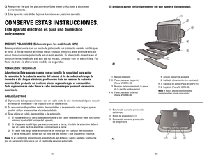 Page 12
2221
El producto puede variar ligeramente del que aparece ilustrado aquí.
 1. Mango integrado 
† 2.  Placa para asar (superior)      (Pieza Nº GRP4-03)
 3.  Manijas de lanzamiento de la placa      de la parrilla (ambos lados)
† 4. Placa para asar (inferior)      (Pieza Nº GRP4-04)
 5.  Ángulo de parrilla ajustable
 6.  Cable de alimentación (no mostrado)
† 7. Bandeja de goteo (Pieza Nº GRP4-01)
† 8. Espátula (Pieza Nº GRP4-02)
Nota: † indica piezas desmontables/reemplazables por el consumidor
1. Botones...